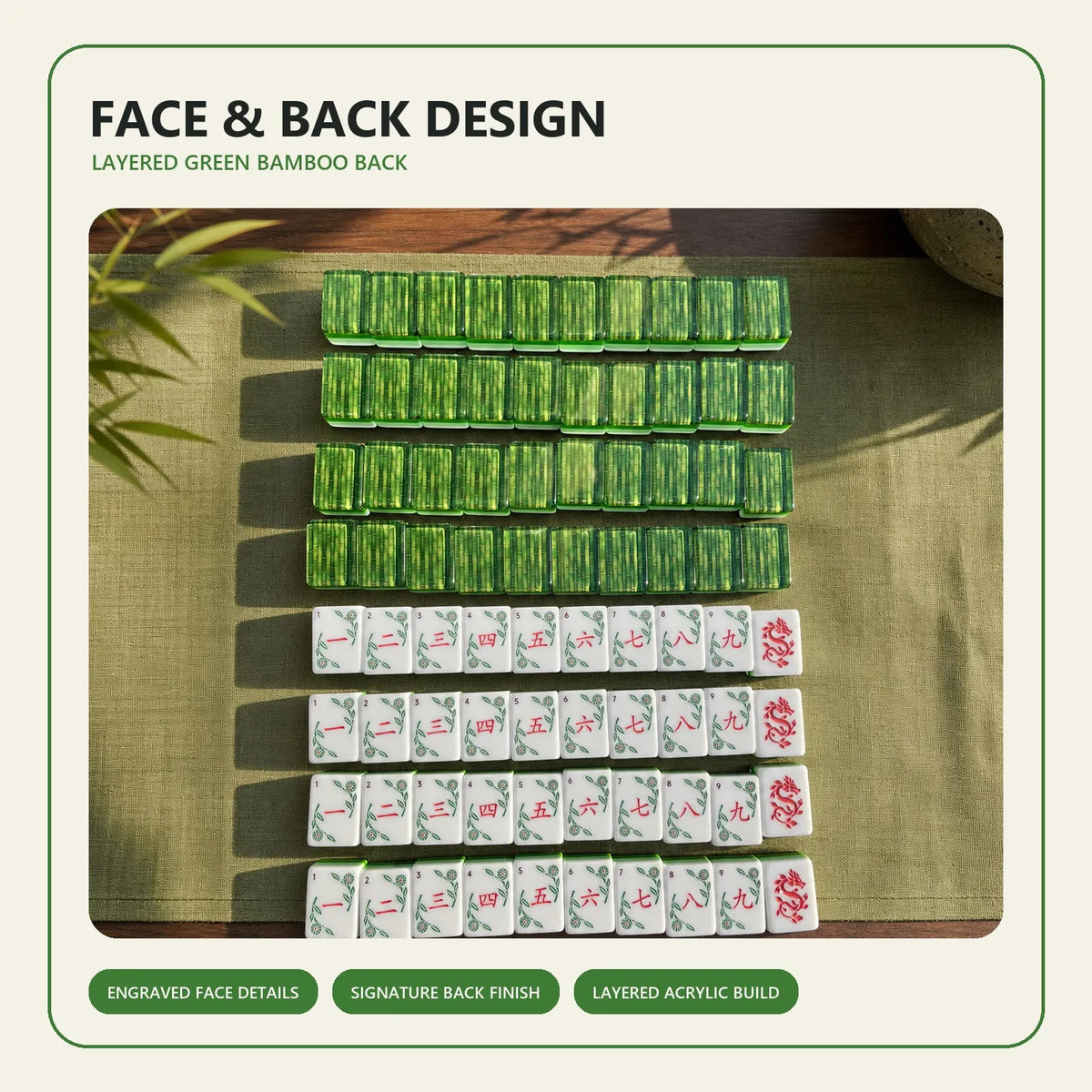 Casualruby© Green Bamboo American Mahjong Tiles