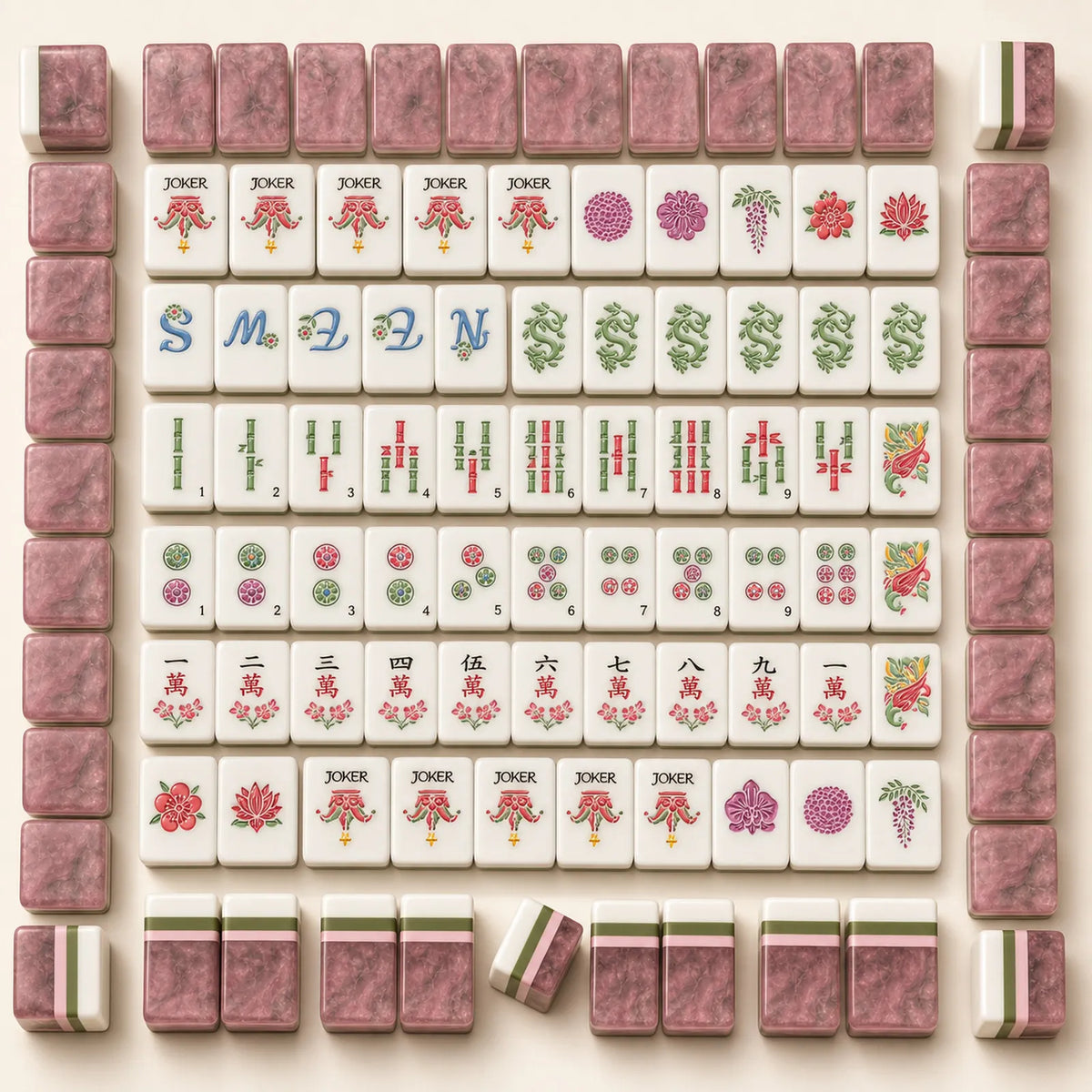 Casualruby© Pink Rose American Mahjong Tiles