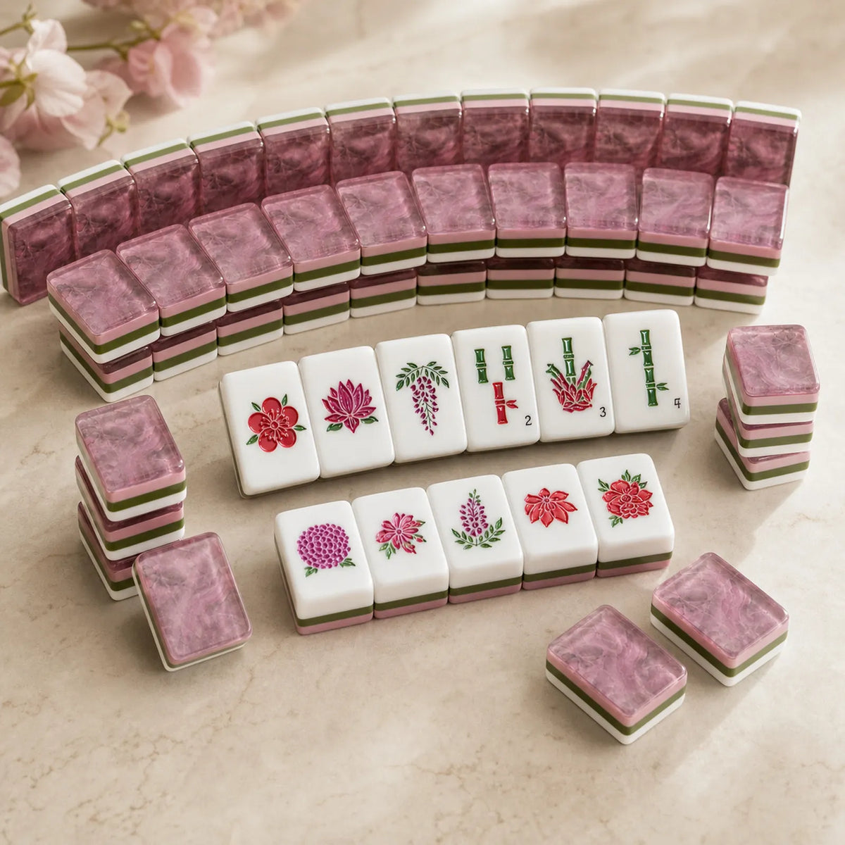 Casualruby© Pink Rose American Mahjong Tiles