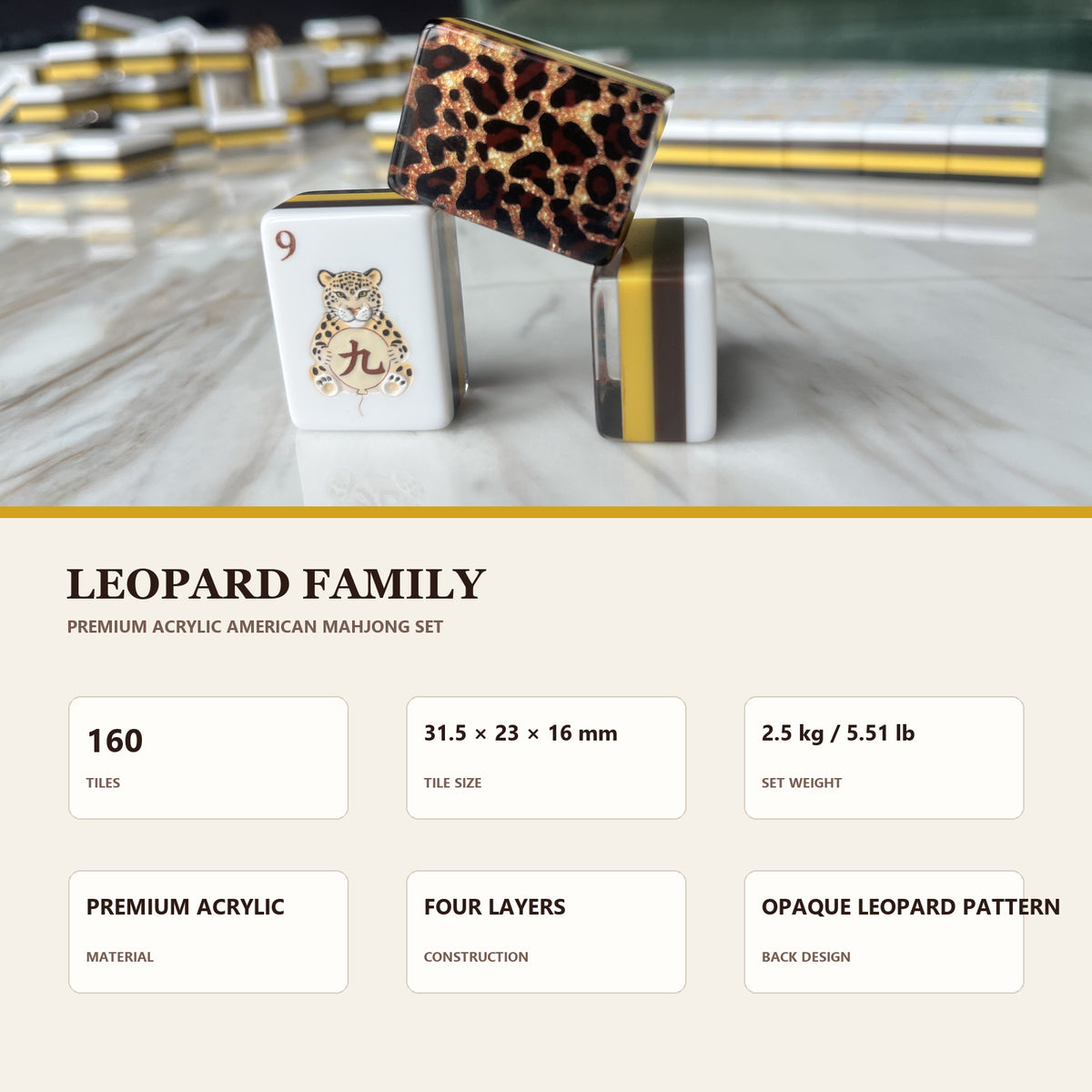 Amor-Mahj© The Leopard Family Collection: Premium Acrylic American Mahjong Set