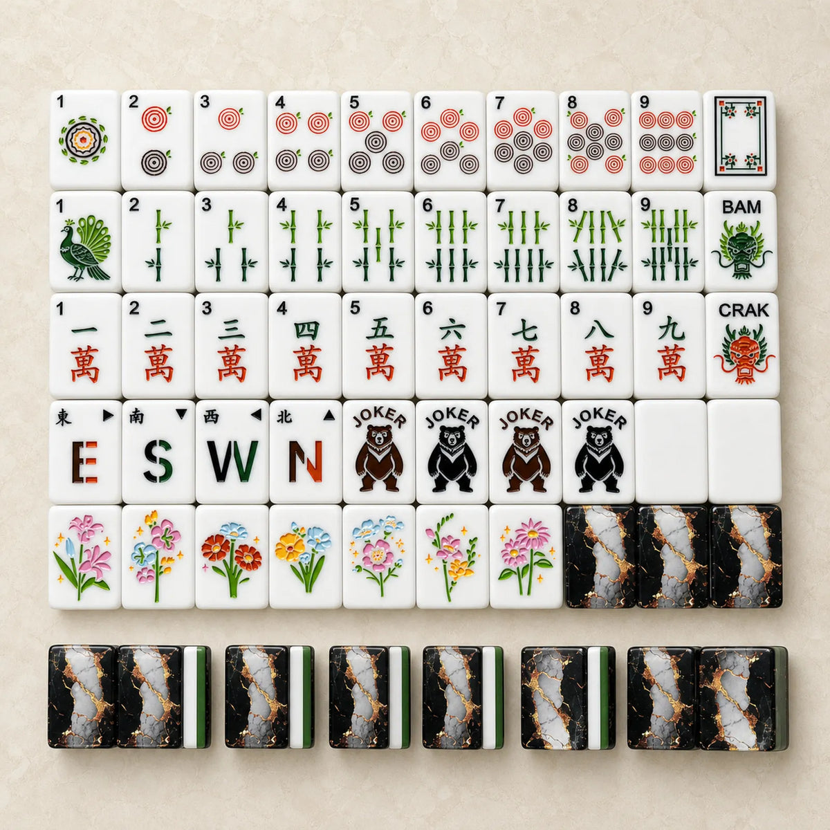 Casualruby© Black Gold Marble American Mahjong Tiles
