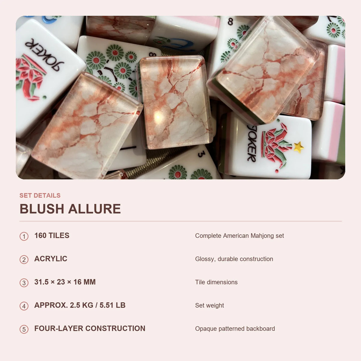Blush Allure American Mahjong Tiles
